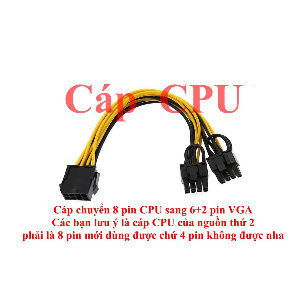 Combo bộ kích Dual nguồn và dây cáp chuyển 4 pin sang VGA 6 pin 8 pin kéo RX570, RX580 thay nguồn 500w, 550w, 600w