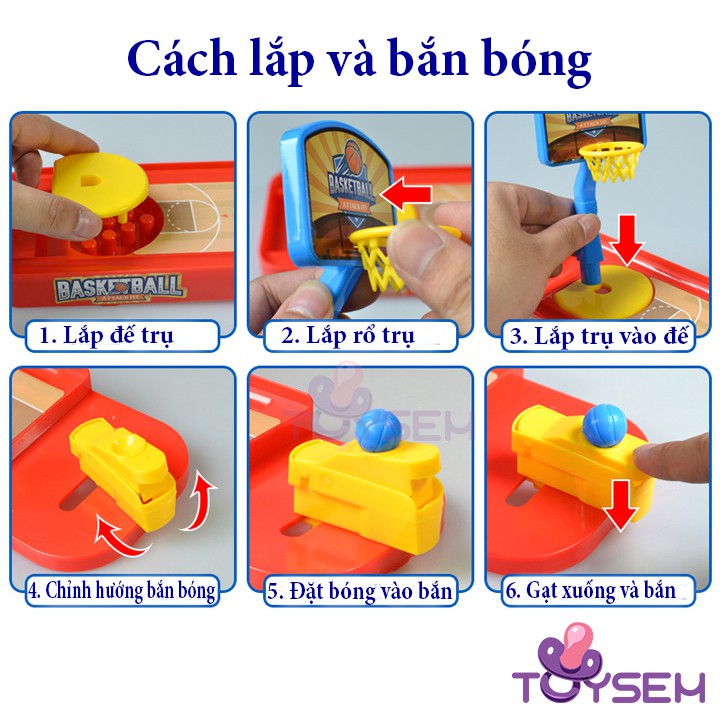 Đồ chơi trẻ em bóng rổ mini Toysem kèm 2 bóng giúp phát triển phản xạ tay và mắt - Quà tặng sinh nhật cho bé