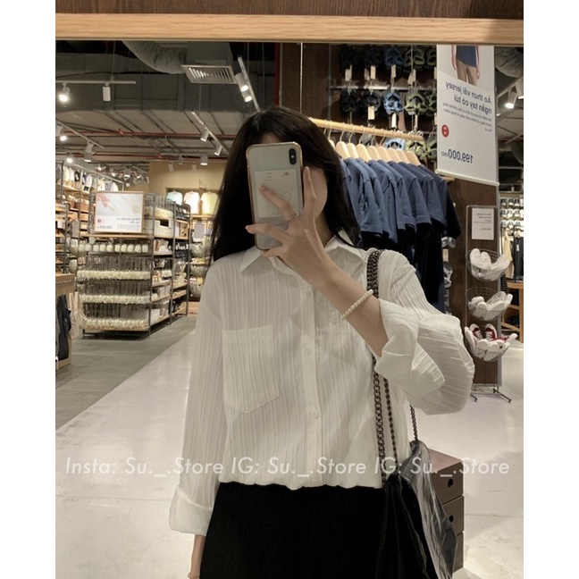 Áo Sơ mi Kiểu Nữ Chất Đũi Gân  Áo Kiểu Form Rộng Freesize Basic Hàn Quốc