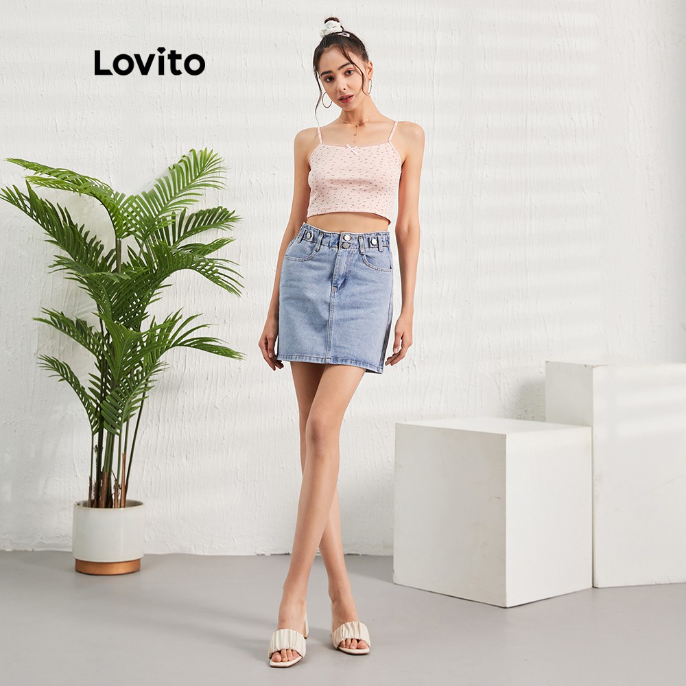 Lovito Áo ren hoa đính nơ dễ thương L07115