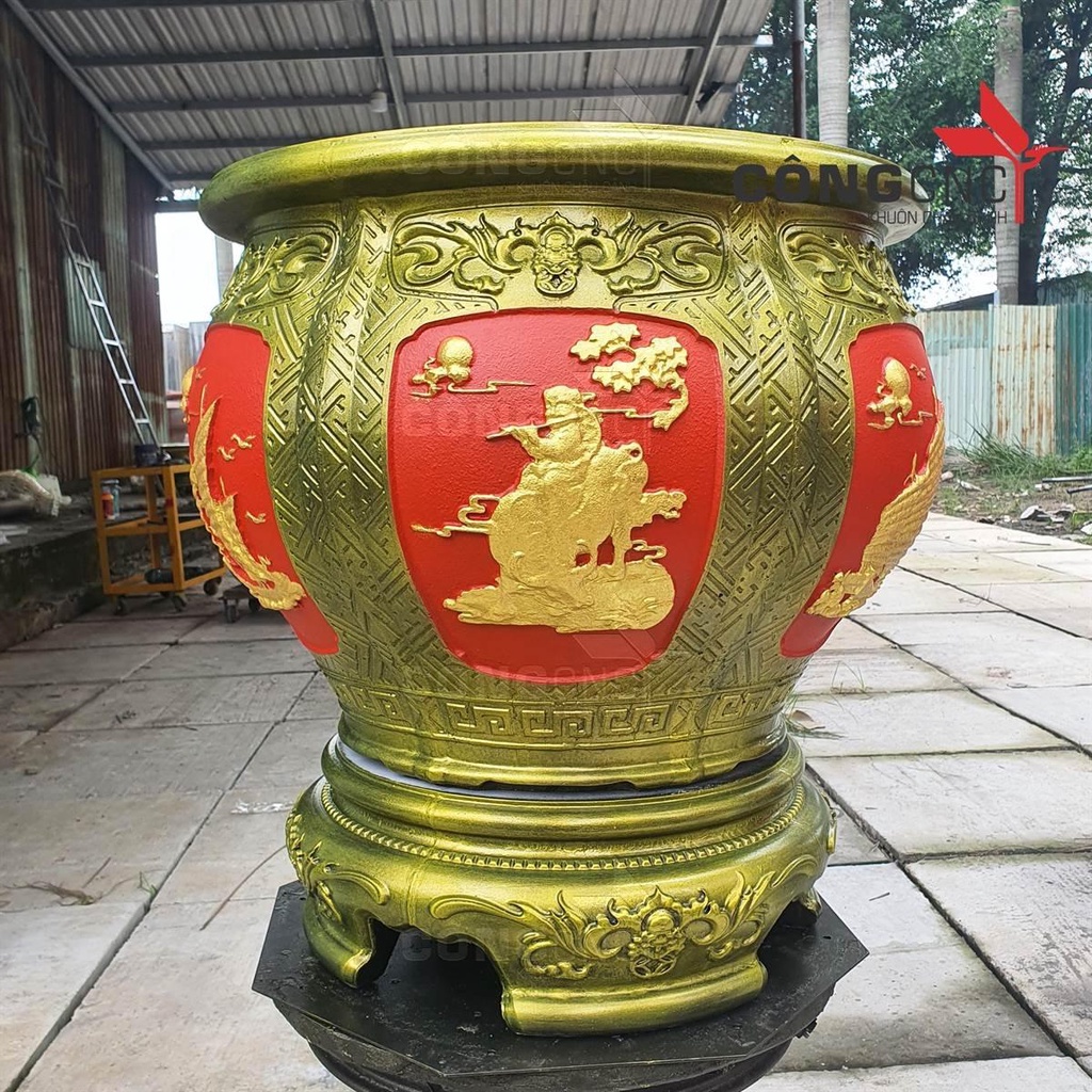 Khuôn chậu tròn chum 60 họa tiết thuyền_ mục đông chăn trâu kèm chân đôn