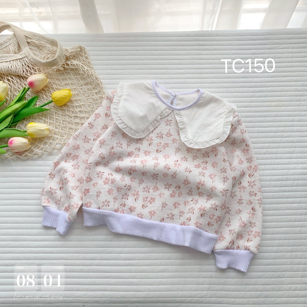 [ Ảnh cận chất] Áo nỉ hoa bé gái xuất dư cổ trắng bèo