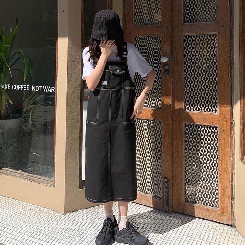 Yếm jeans suông dáng dài 3 màu basic