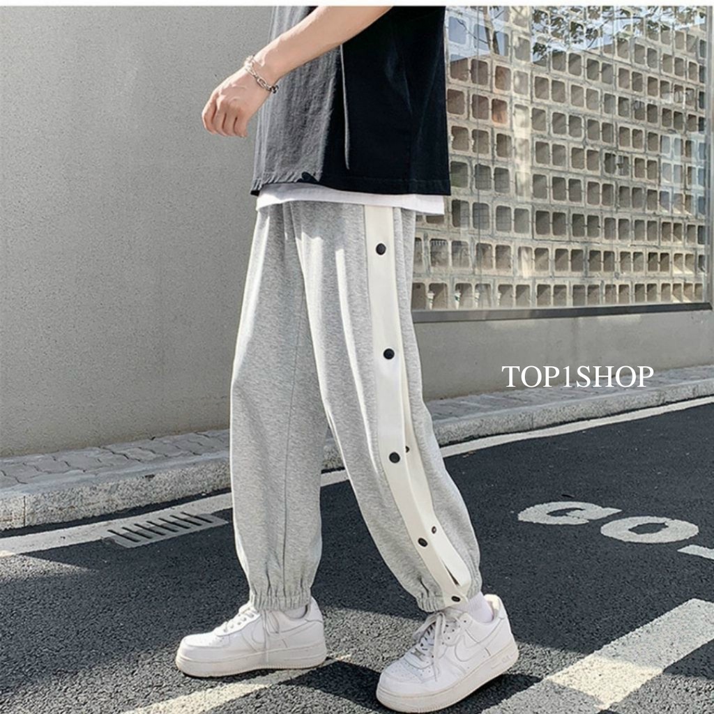 [ĐỘC LẠ] Quần jogger ống rộng line đóng cúc unisex bo chun Basic overszie nam nữ