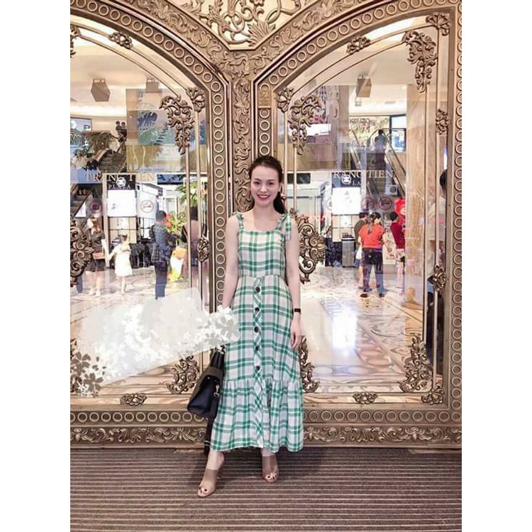 Váy Maxi kẻ xanh