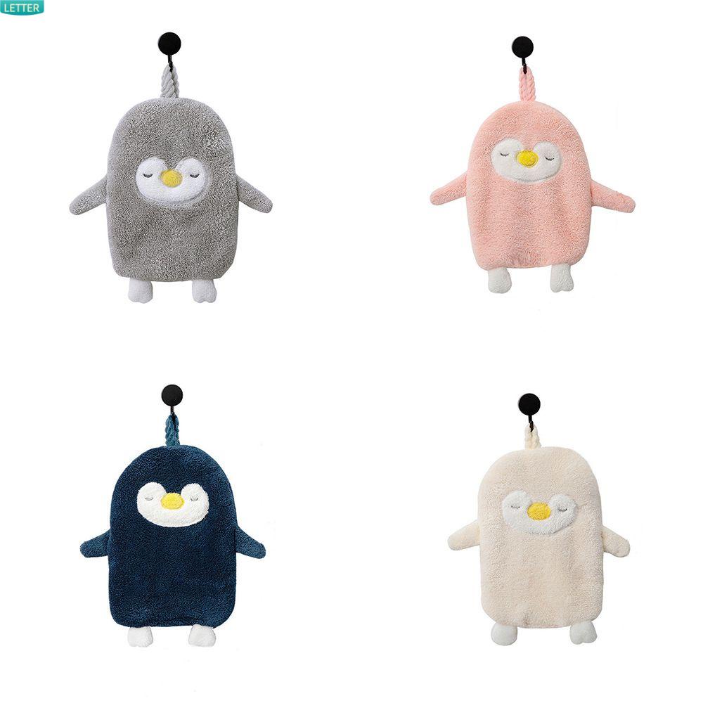 LETTER Thicken Hand Towel With Lanyard Kitchen Absorbent Wipes Cleaning Cloth Coral Fleece Fast Dry Soft Home and Kitchen Cartoon Penguin/Multicolor