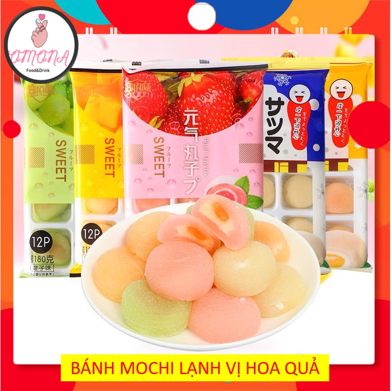 Bánh Mochi khay kem lạnh vị hoa quả - Hộp 180g có 12 chiếc bánh thơm ngon