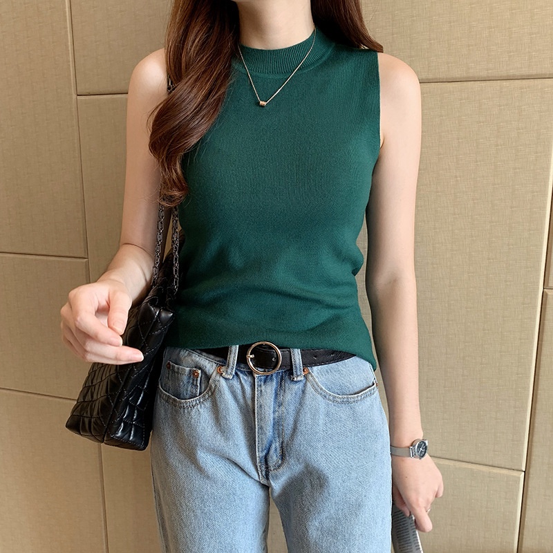 Áo Dệt Kim Sát Nách Cổ Lọ Thời Trang Cho Nữ