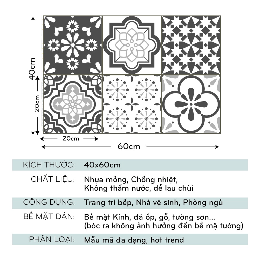Decal dán tường decor dán bếp kính nhà tắm decor chịu nhiệt dễ lau chùi đề can loại 1