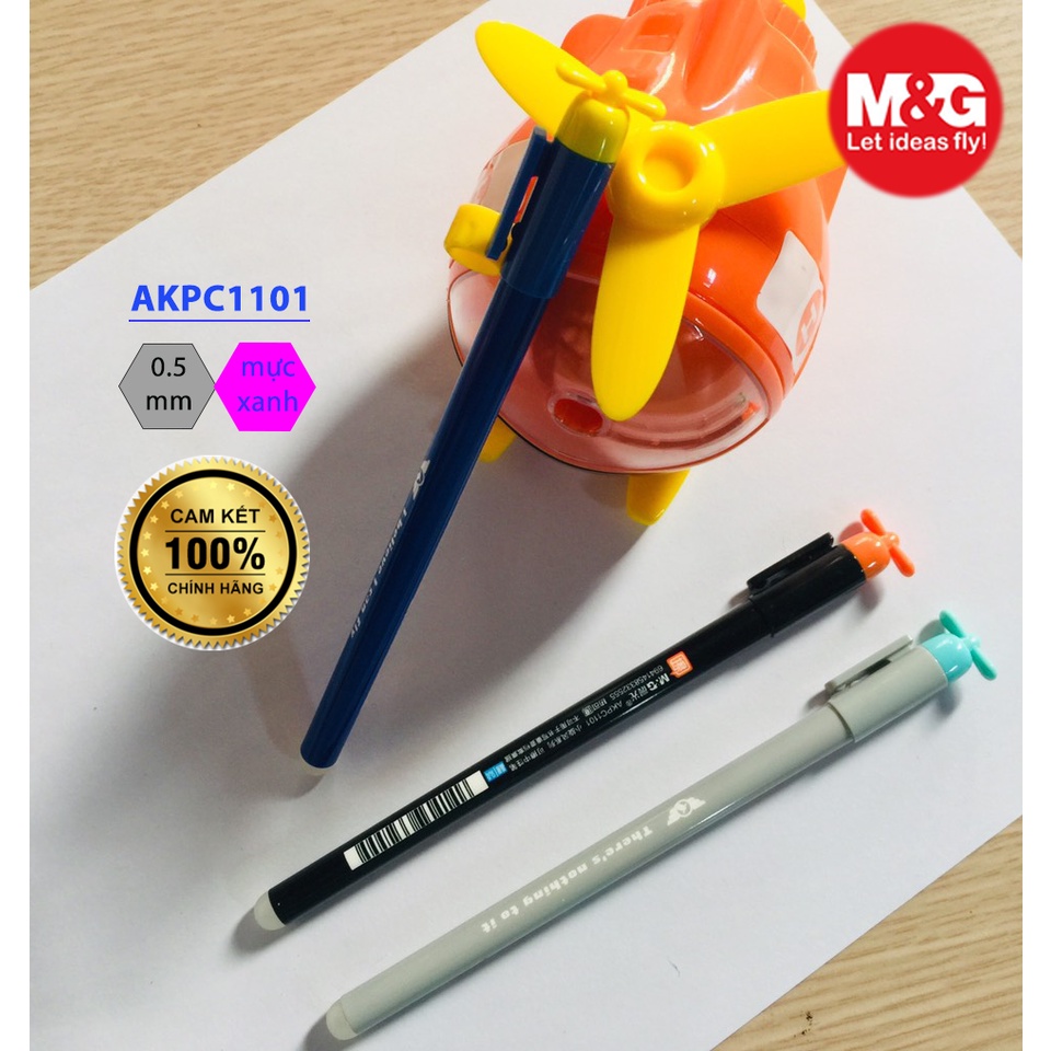 Bút bi tẩy mực Gel màu xanh AKPC1101 0.5 thân có chong chóng máy bay đẹp mắt, mực màu đậm, sáng màu và tẩy xóa rất sạch