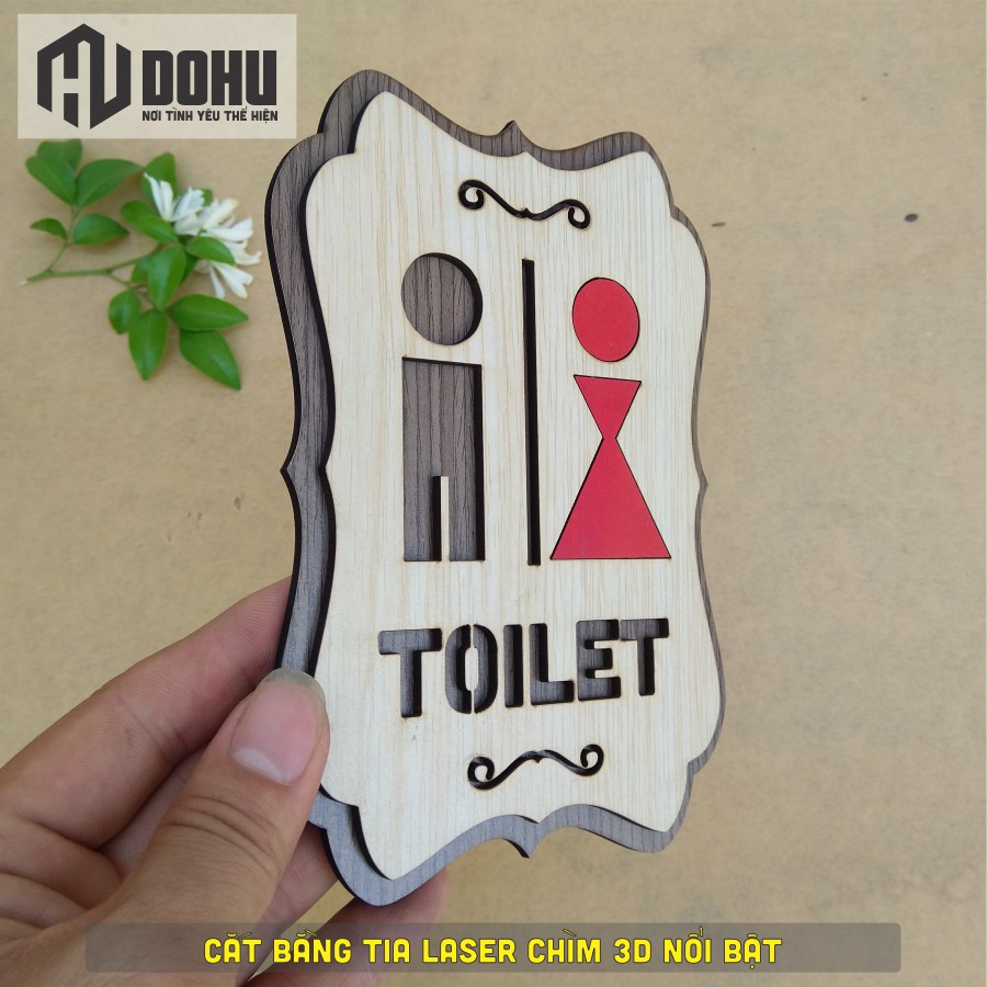 Bảng Toilet Gắn Nhà Vệ Sinh Bằng Gỗ  Dán Tường Bằng Keo 2 Mặt - Phong Cách Vintage Sang Trọng Đẳng Cấp