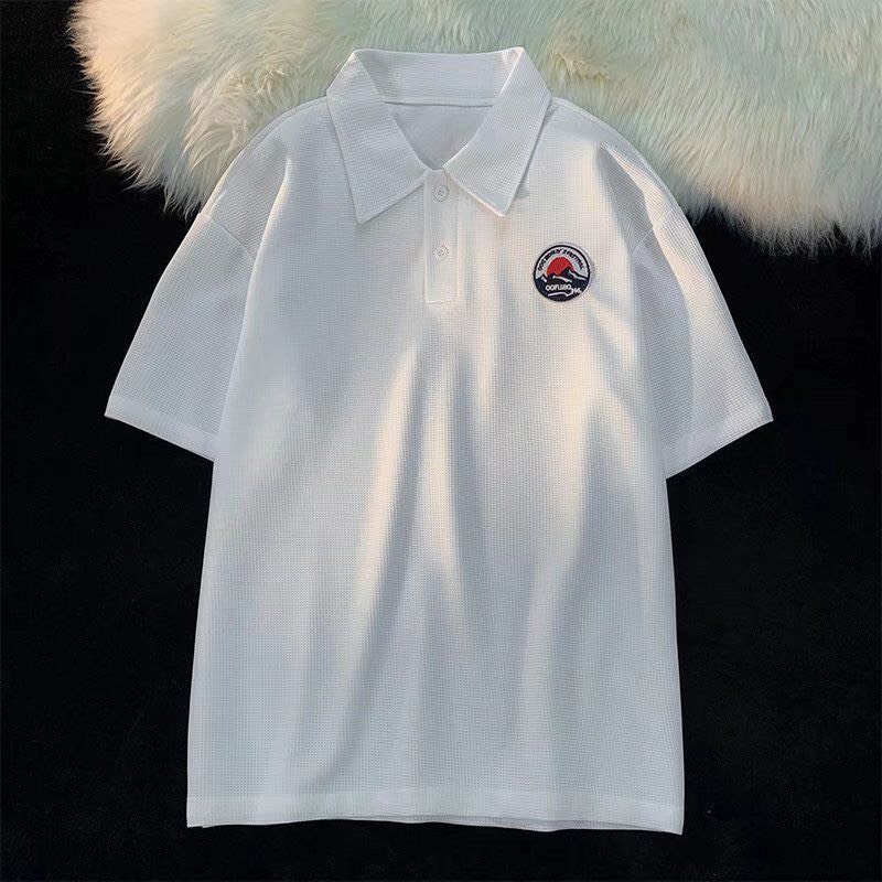 Áo polo nam nữ form rộng kiểu dáng basic logo thêu chất thun tăm dày mịn trẻ trung phong cách Hàn Quốc
