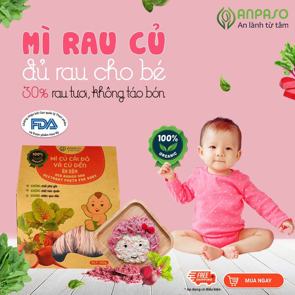 Mì ăn dặm hữu cơ cho bé củ cải đỏ và củ dền Organic Anpaso 120g