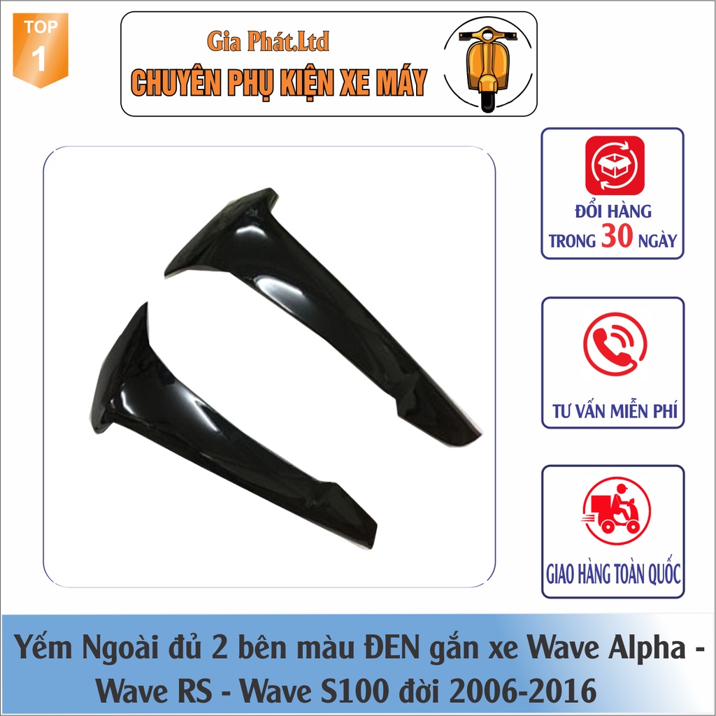 Yếm ngoài 2 BÊN nhựa ABS BỀN ĐẸP gắn xe máy Wave Anpha 100, wave S100, wave RS mới đời 2006-2016 - màu ĐEN