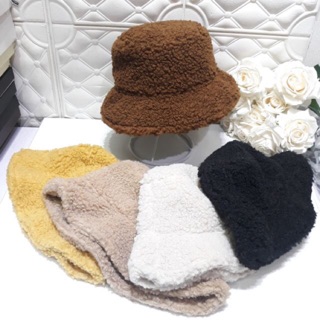 Mũ bucket lông cừu - màu đen