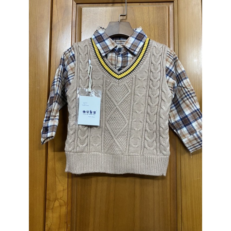 Áo Len Lót Lông Bên Trong Dày Ấm Cho Bé Trai Size 90-130(10-25kg), Áo Len Kèm Cổ Sơ Mi Cho Bé Trai