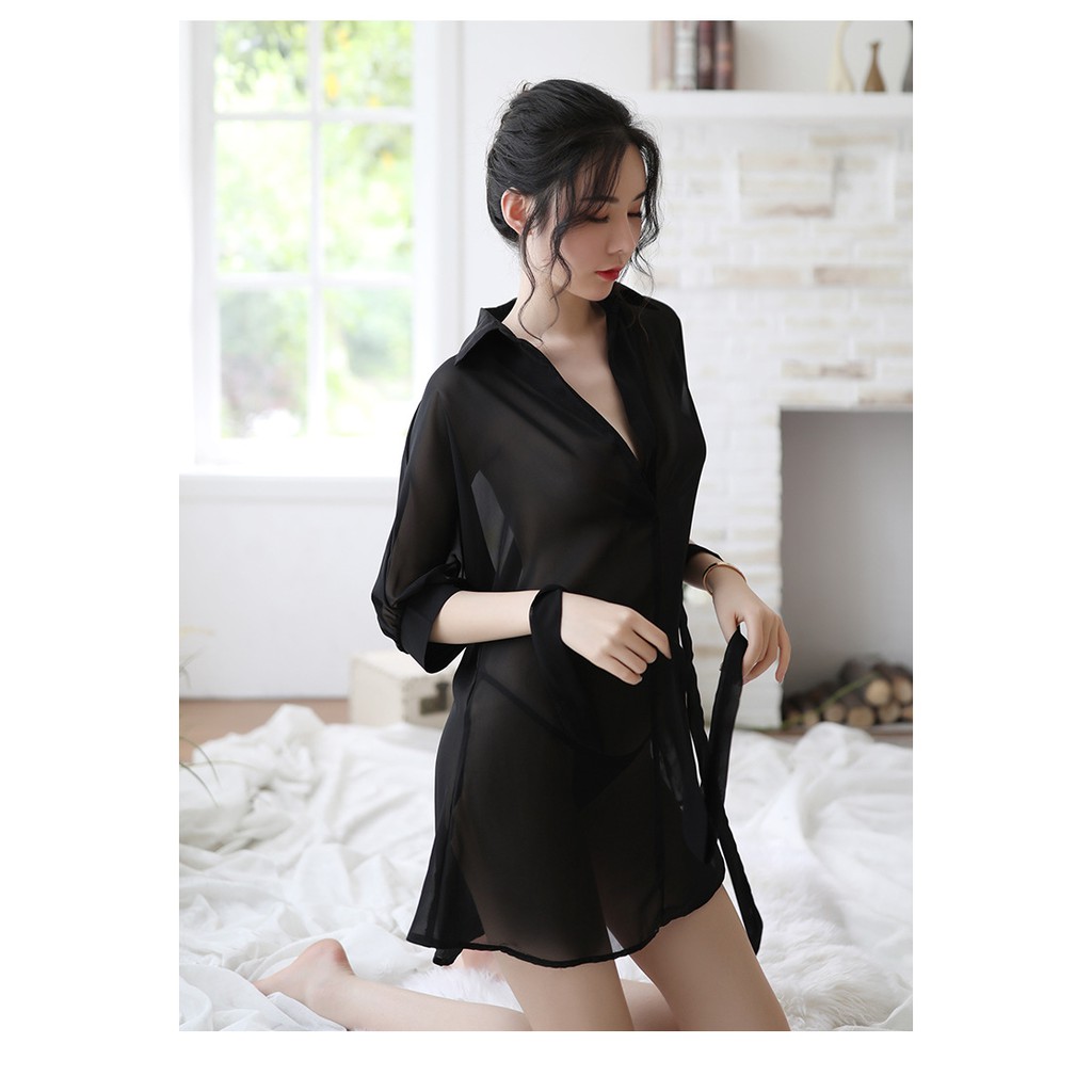 Áo Sơ Mi Mỏng Manh Xuyên Thấu Gợi Cảm Chất Liệu Voan Mịn
