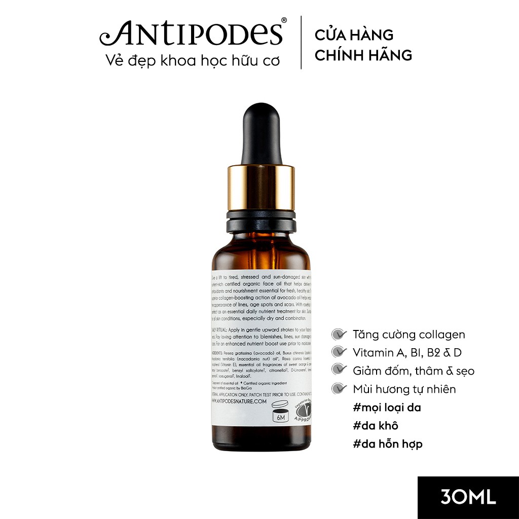 Tinh Dầu Dưỡng Da Mặt Antipodes Divine Face Oil Rosehip &amp; Avocado Oil 30ml