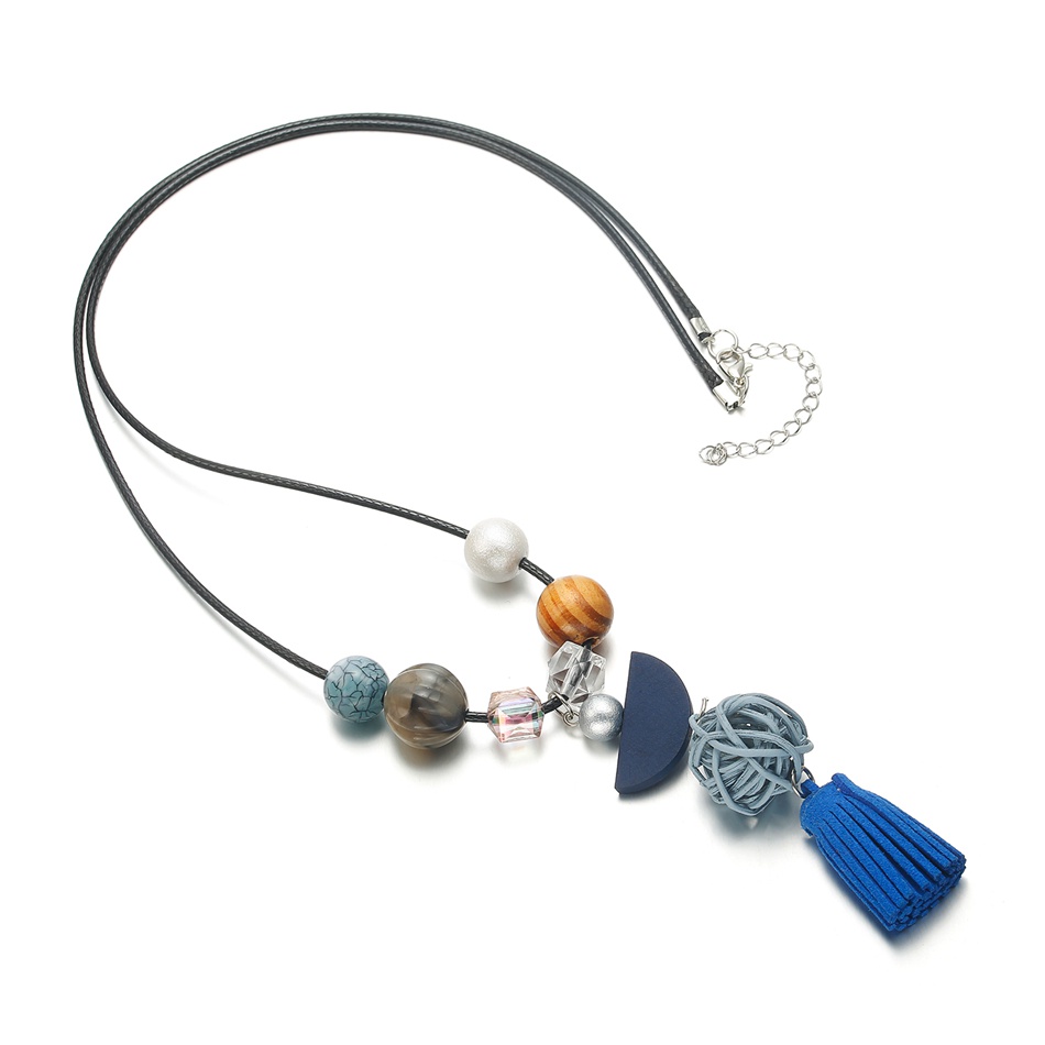 Vòng cổ Dáng Dài Mặt Tròn Phối Tua Rua Nhiều Màu Sắc Phong Cách Retro