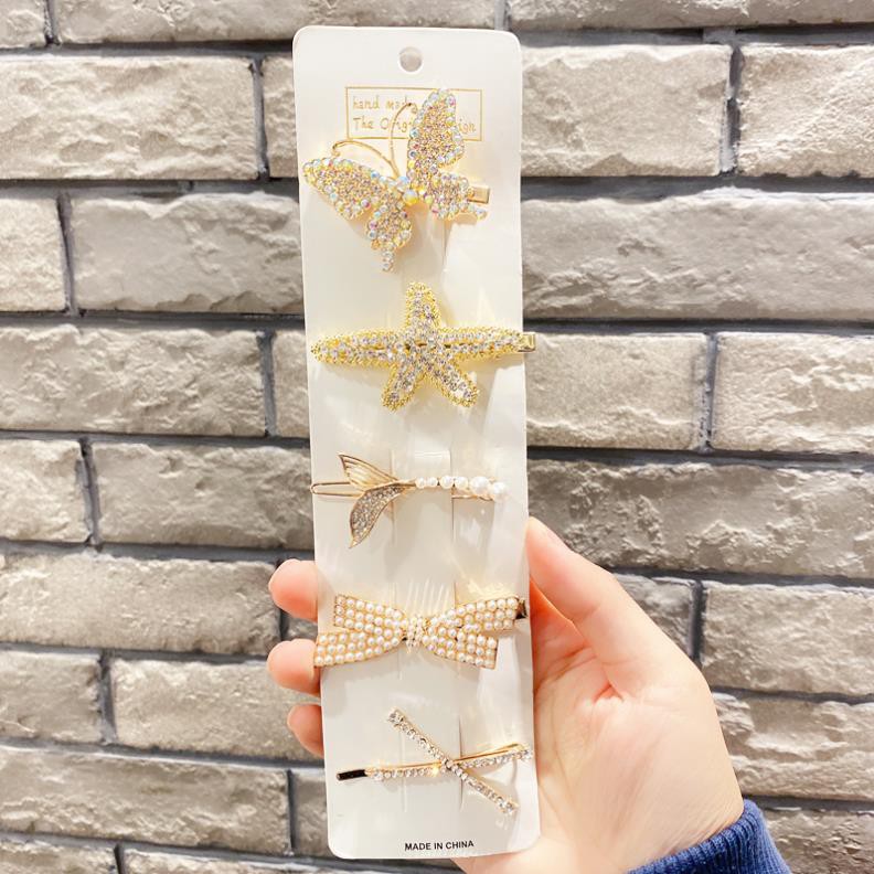Set 6 kẹp tóc thiết kế thời trang đính đá phong cách hàn Quốc - Kẹp tóc Tiểu Thư Sang Trọng