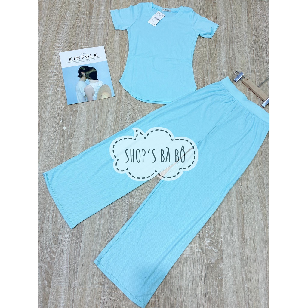 Bộ thun gân, áo lai bầu cho nữ mặc nhà, mặc đi chơi, quần ống rộng, chất vải co giãn siêu đẹp