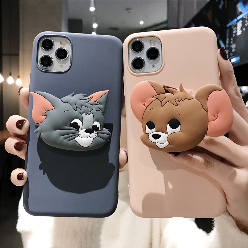 Ốp Điện Thoại TPU Có Giá Đỡ Hình Mèo/Chuột Dễ Thương Cho iPhone 12 11 Pro XR XS Max 7 8 Plus 6 6S 5S SE 2020
