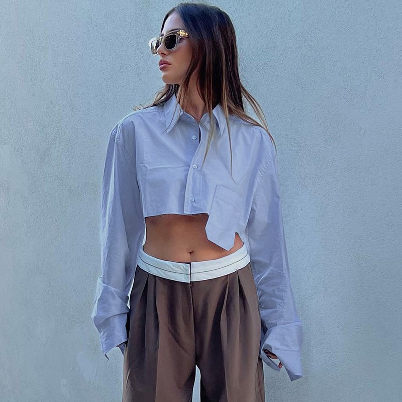 Áo Sơ Mi Nữ Dài Tay Cổ Bẻ Form Rộng Thời Trang Hàn