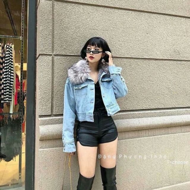 Áo khoác bò lót lông cổ lông
