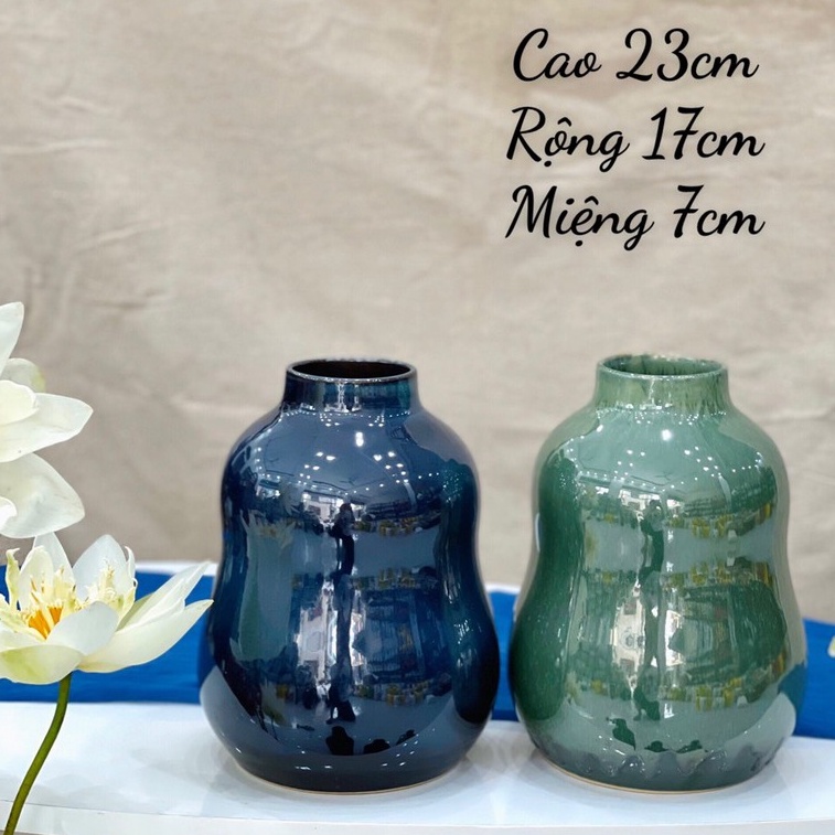 Bình Hoa Lọ Hoa Sứ Dáng Hồ Lô Men Kính Bóng - Gốm Sứ Bát Tràng Decor Trang Trí