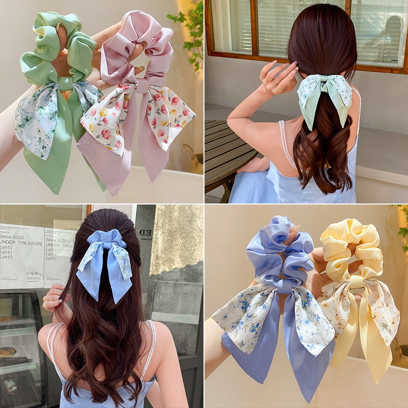 Dây Buộc Tóc Vải Lụa Họa Tiết Hoa Nhỏ Thời Trang Hàn Quốc Cho Nữ