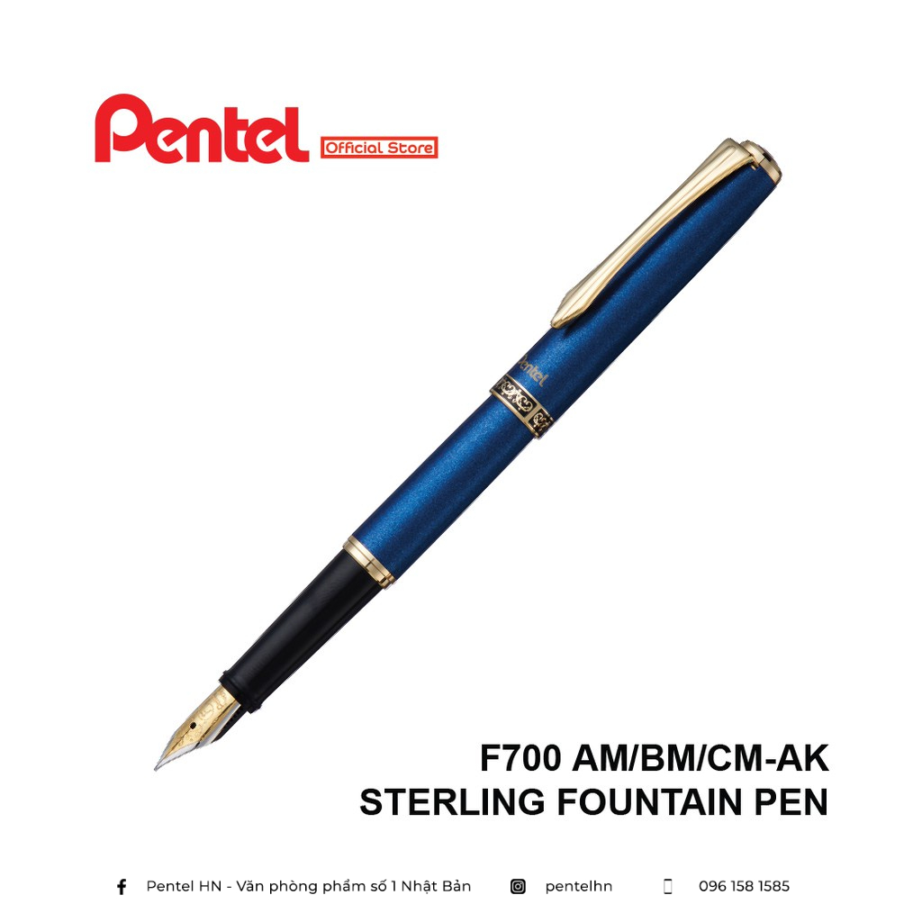Bút Máy Ký Tên Doanh Nhân Pentel Sterling Fountain Pen F700F  | Ngòi Bút Khắc Hoa Văn Mạ Vàng 24K | Có Ống Mực Thay Thế