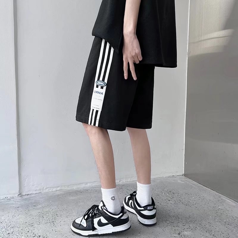 Quần Short Lưng Thun Ống Rộng Phối Sọc Bên Hông Phong Cách Hip Hop Đường Phố Nhật Bản Cỡ M-3XL Cho Nam