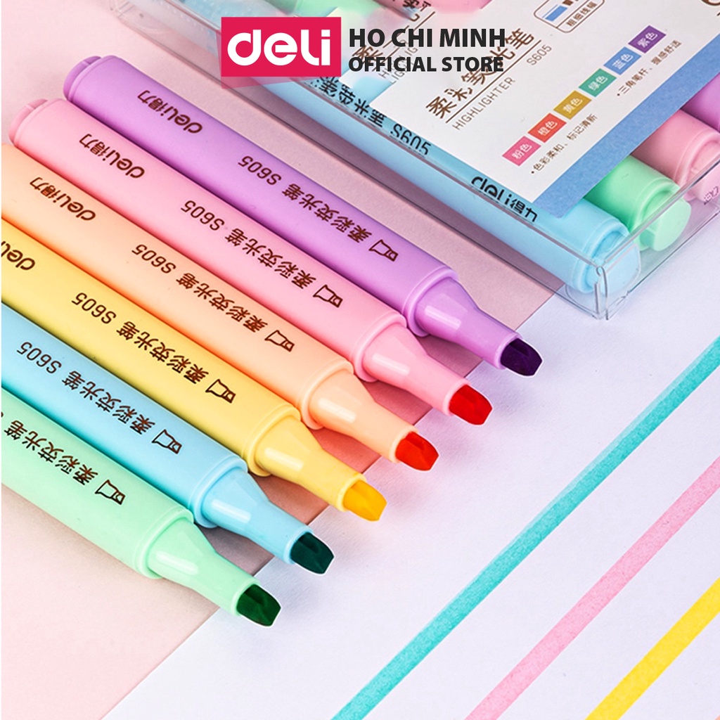Set 6 Chiếc Bút Highlight 6 Màu Bút Nhớ Dòng Cute Đánh Dấu Dạ Quang Take Note Ghi Chú Deli - Bảng Màu Pastel Macaron