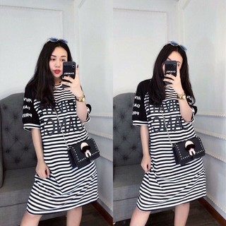Đầm thun suông kẻ sọc năng động