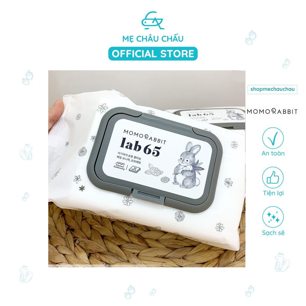 Combo 2 Bịch Khăn Giấy Ướt Bebesup Momo Rabit LAB65 Có Nắp 70 Tờ