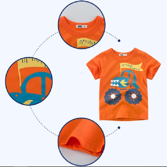 Áo phông hoạ tiết ô tô màu cam hãng 27 kids