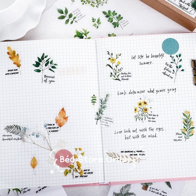 Sticker hình dán họa tiết hoa lá trang trí sổ tay