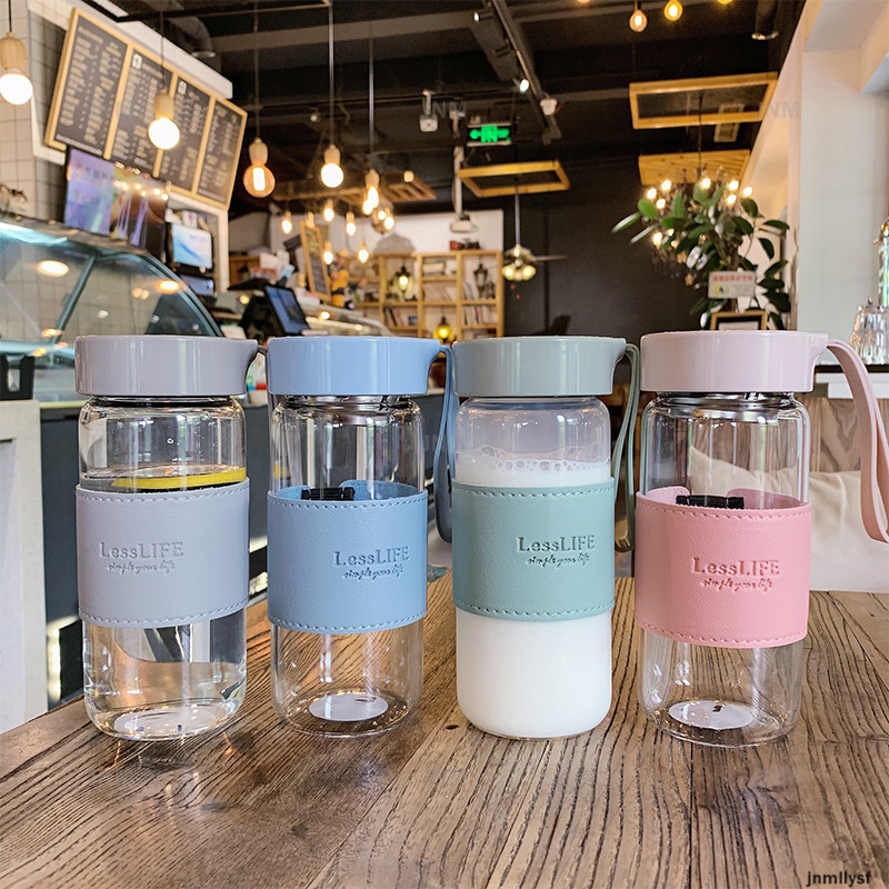 Ins Phong cách Bình nước Chai thủy tinh trong suốt Bình uống thể thao di động Trà cà phê sữa cốc thủy tinh