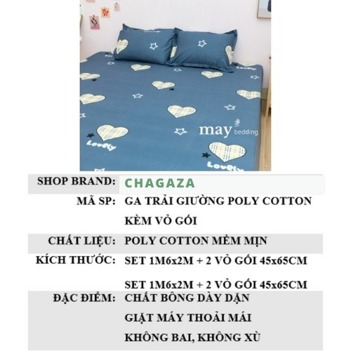 Ga trải giường m6 m8 2m poly cotton kèm vỏ gối