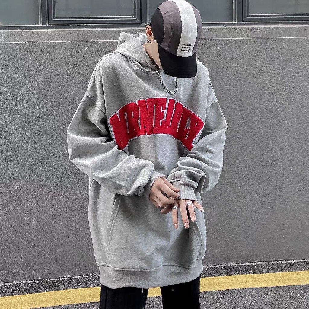 ☾Áo hoodie dày dặn màu xanh dương xanh dương in chữ phong cách Retro đường phố Mỹ kiểu mới | BigBuy360 - bigbuy360.vn