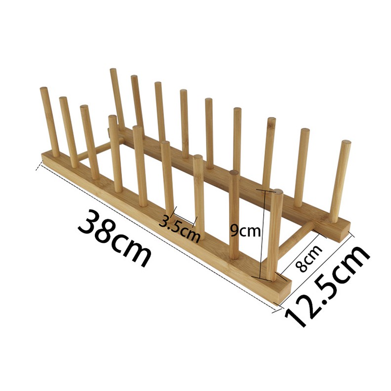 Giá úp cốc, chén đĩa, vung nồi, giá sách bằng Gỗ Tre - Loại 8 ô, dài 38cm, màu Vàng