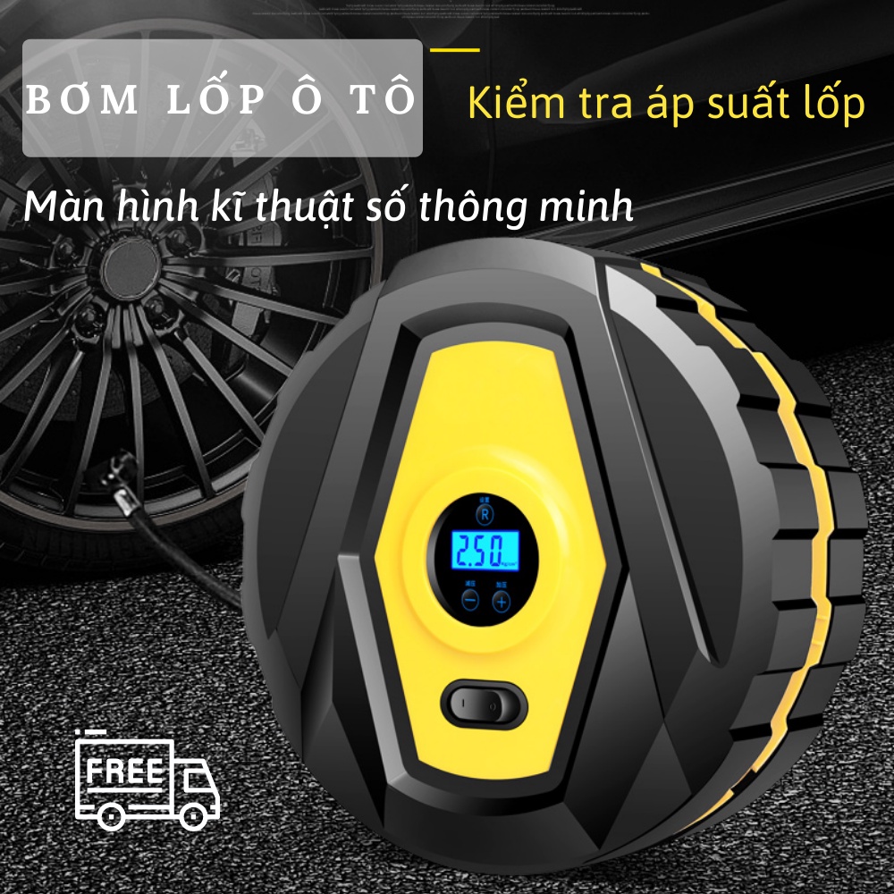 Bơm lốp ô tô điện tử, bơm hơi mini cho ô tô, kiểm tra áp suất lốp và có đèn NANALI STORE