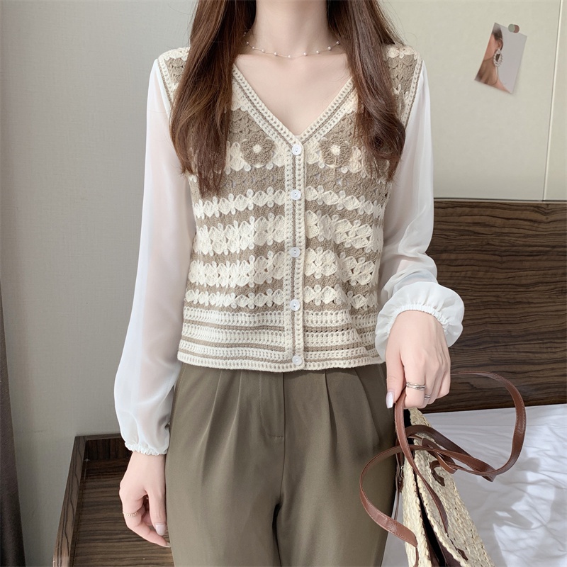 Áo cardigan dệt kim ZHELIHANGFEI chất liệu chiffon tay dài lưng cao thời trang