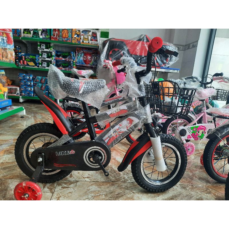 Xe đạp 12, 14, 16 inch màu đỏ cho bé trai và màu hồng dễ thương cho bé gái