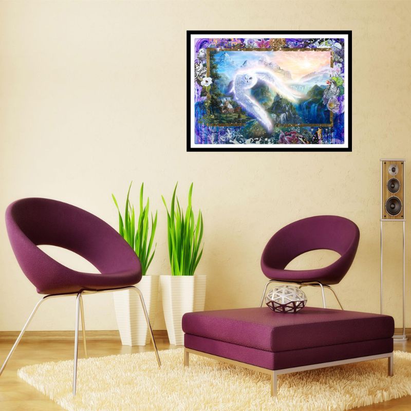 Tranh Thêu Chữ Thập Đính Đá Kim Cương 5D DIY Hình Vẽ Cú Mèo