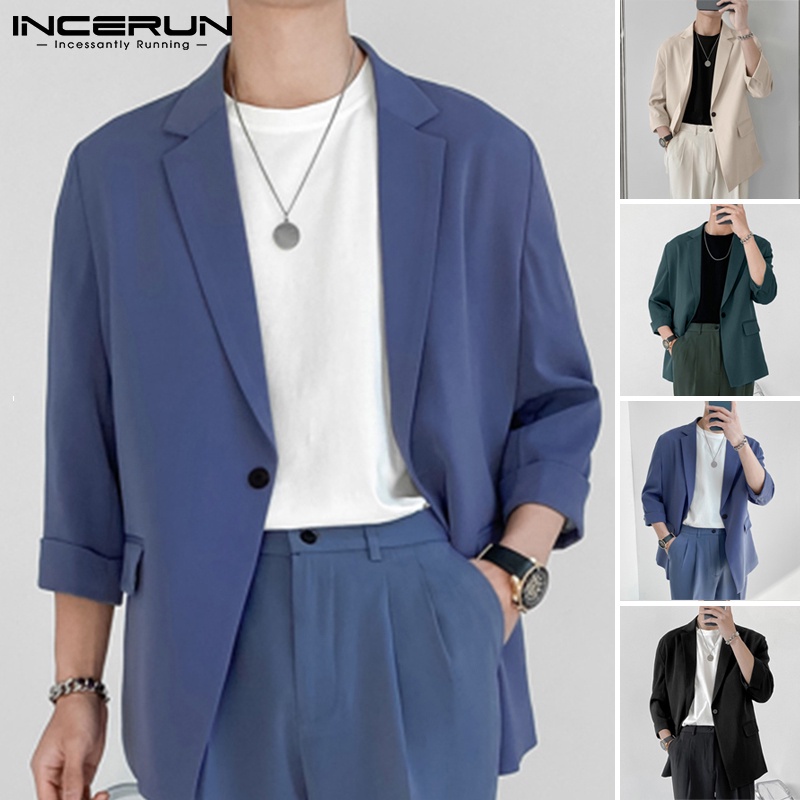 Áo khoác blazer INCERUN tay dài thiết kế một nút gài phong cách Hàn Quốc thời trang cho nam