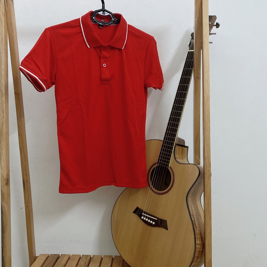 Áo thun polo nam nữ màu đỏ cổ bẻ chất liệu laccostee thể thao mềm mịn phối viền-Nhận in thêu đồng phục theo yêu cầu
