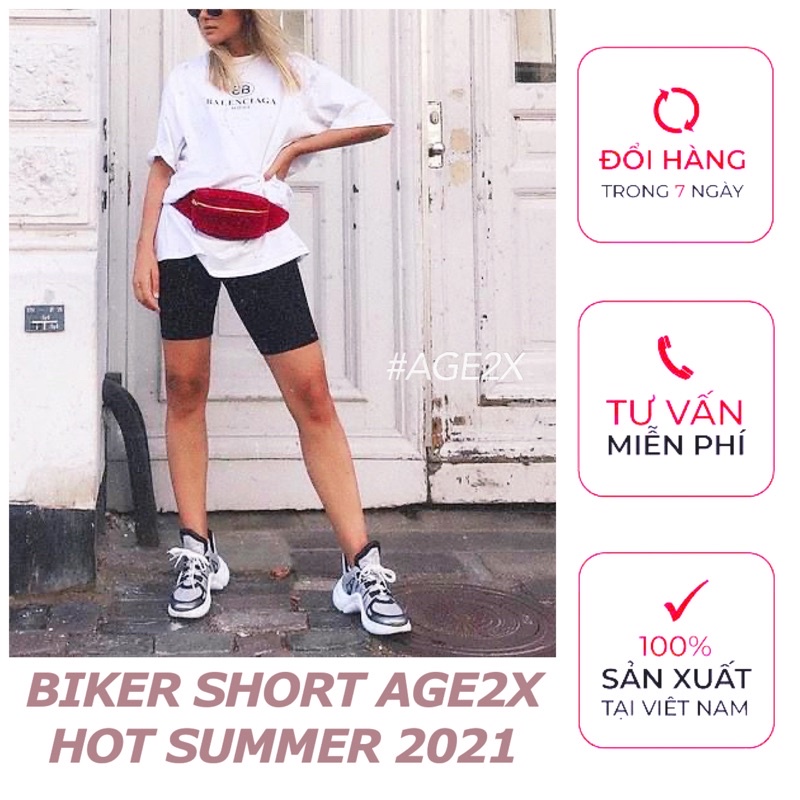 Quần biker short AGE2X siêu chất, Chính hãng, 2 túi nằm sát 2 bên hông rộng rãi tiện lợi, co giãn, thấm hút tốt