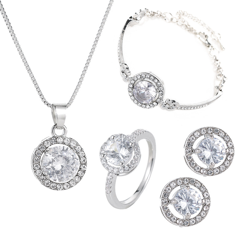 Bộ dây chuyền + khuyên tai đính đá phong cách thời trang chất lượng cao