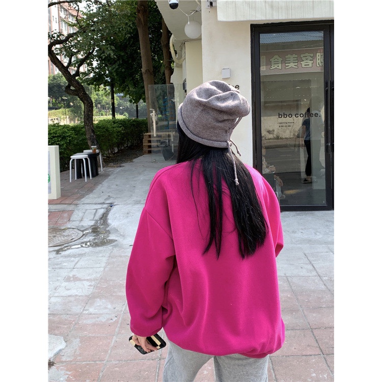 Áo hoodie oversize hồng dày chữ to cá tính thời thượng